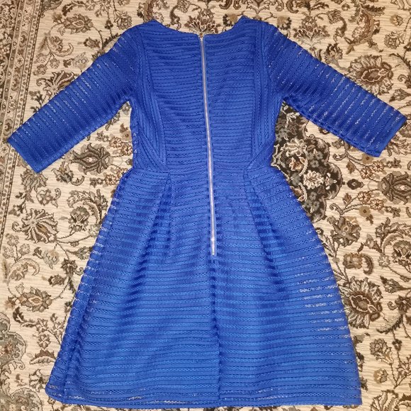 Blue Mesh Aline Flared Midi Dress - Picture 2 of 2